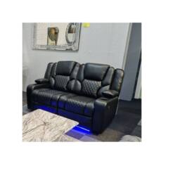 Furniture 786 Orlando Electric Leather 3+2 Seater Sofa Set Suite in Black - thumbnail 3
