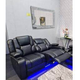 Furniture 786 Orlando Electric Leather 3+2 Seater Sofa Set Suite in Black - thumbnail 4