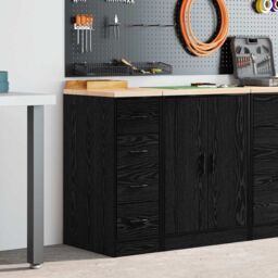 Berkfield Home Garage Storage Cabinet Black 30x51x85 cm Solid Wood Pine - Size: 30 x 51 x 85 cm - thumbnail 3