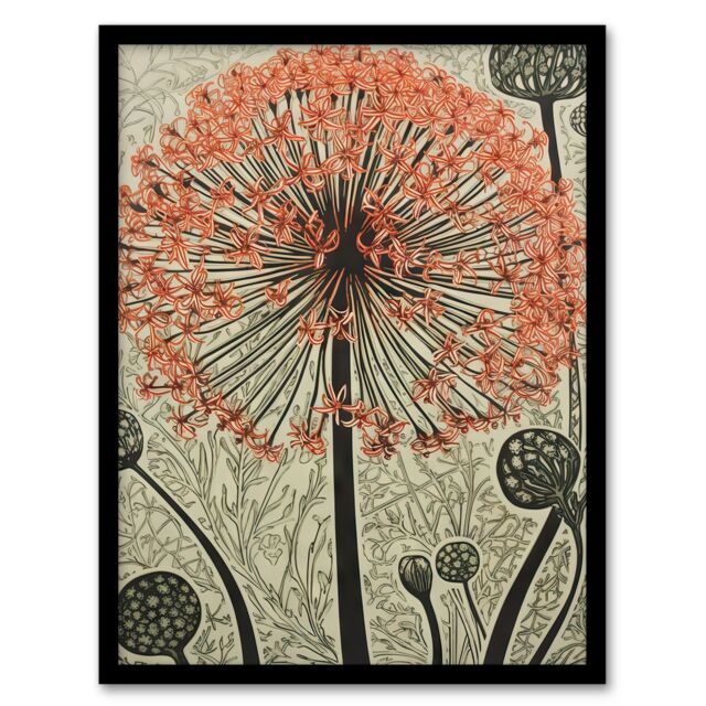 Artery8 Wall Art Print Allium Flower Bloom & Buds Pink Grey Painting Spring Wildflower Floret Petals Decorative Pattern Nature Colourful Bright - image 1