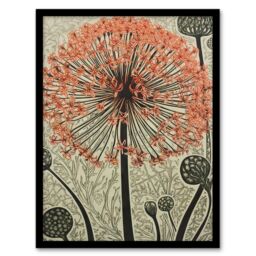Artery8 Wall Art Print Allium Flower Bloom & Buds Pink Grey Painting Spring Wildflower Floret Petals Decorative Pattern Nature Colourful Bright - thumbnail 1