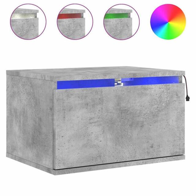 Berkfield Home Wall-mounted Bedside Cabinet with LED Lights Concrete Gery in Grey - image 1