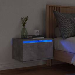 Berkfield Home Wall-mounted Bedside Cabinet with LED Lights Concrete Gery in Grey - thumbnail 2