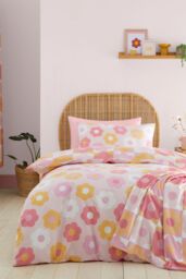 Catherine Lansfield 'Retro Daisy' Reversible Duvet Cover Set in Pink - Size: Single