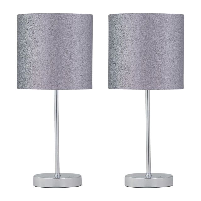 First Choice Lighting Set of 2 Chrome Stick Table Lamps with Grey Glitter Shades in Silver - image 1