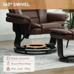 HOMCOM Swivel Manual Recliner & Footrest Set PU Leather Chair Brown in Dark Brown - Size: Armchair - thumbnail 5
