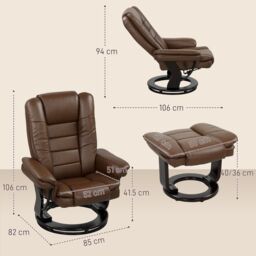 HOMCOM Swivel Manual Recliner & Footrest Set PU Leather Chair Brown in Dark Brown - Size: Armchair - thumbnail 3