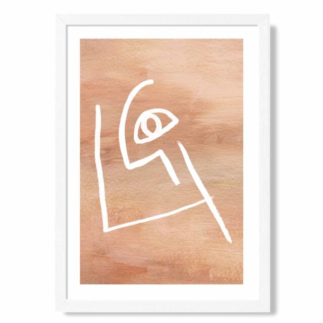 ARTZE Picasso Style Abstract Terracotta Face Framed Print SIZE: A2 with White Frame - Size: A3 - image 1