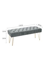 Grey Buttoned Velvet Bench with Hairpin Legs - thumbnail 6