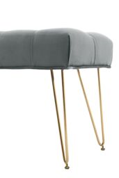 Grey Buttoned Velvet Bench with Hairpin Legs - thumbnail 4