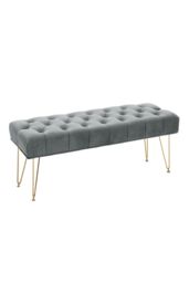 Grey Buttoned Velvet Bench with Hairpin Legs - thumbnail 2