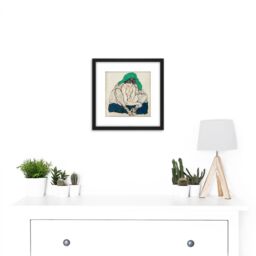 Artery8 Egon Schiele Crouching Woman With Green Headscarf 8X8 Inch Square Wooden Framed Wall Art Print Picture with Mount in Black - thumbnail 2