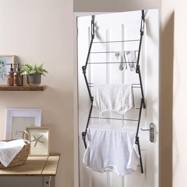 OHS Over Door Clothes Airer Utility Caravan Towel Clothes Drying Rack Hanger Compact in Black - image 1