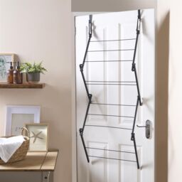 OHS Over Door Clothes Airer Utility Caravan Towel Clothes Drying Rack Hanger Compact in Black - thumbnail 2