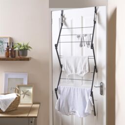 OHS Over Door Clothes Airer Utility Caravan Towel Clothes Drying Rack Hanger Compact in Black