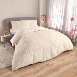 Eldo Diamond Texture Fleece Duvet Set with Pillowcase in Cream - Size: Single - thumbnail 1