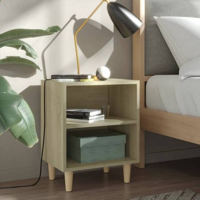 Berkfield Home Bed Cabinets with Solid Wood Legs 2 pcs Sonoma Oak 40x30x50 cm in Brown - Size: 40 x 30 x 50 cm - image 1