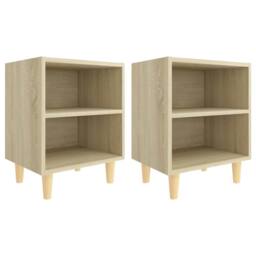 Berkfield Home Bed Cabinets with Solid Wood Legs 2 pcs Sonoma Oak 40x30x50 cm in Brown - Size: 40 x 30 x 50 cm - thumbnail 2