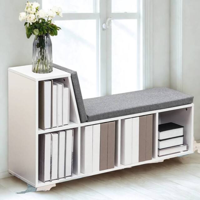 Pirlo Plush Modern Bookcase Storage Cabinet With Reading Seat White - image 1