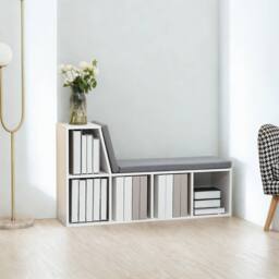 Pirlo Plush Modern Bookcase Storage Cabinet With Reading Seat White - thumbnail 2