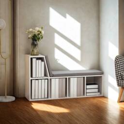 Pirlo Plush Modern Bookcase Storage Cabinet With Reading Seat White - thumbnail 3