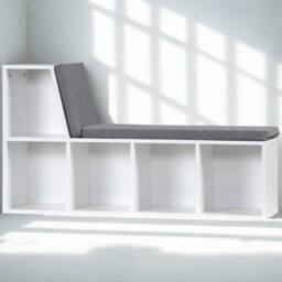 Pirlo Plush Modern Bookcase Storage Cabinet With Reading Seat White - thumbnail 5