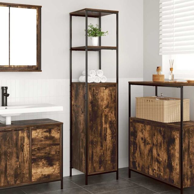Berkfield Home Bathroom Cabinet with Shelves Smoked Oak 36x35x165 cm in Brown - Size: 36 x 35 x 165 cm - image 1