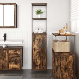 Berkfield Home Bathroom Cabinet with Shelves Smoked Oak 36x35x165 cm in Brown - Size: 36 x 35 x 165 cm - thumbnail 3