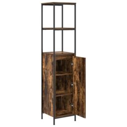 Berkfield Home Bathroom Cabinet with Shelves Smoked Oak 36x35x165 cm in Brown - Size: 36 x 35 x 165 cm - thumbnail 5