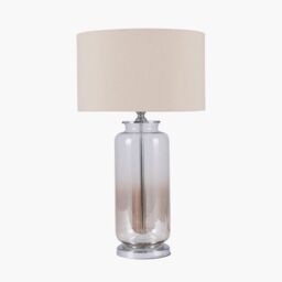 Ruma Glass Cylinder Table Lamp With Gold Detail & White Lampshade in Cream - thumbnail 2