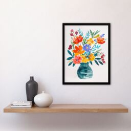 Artery8 Bright Colourful Flower Bouquet Vase Watercolour Framed Art Print - Size: A4 - thumbnail 4
