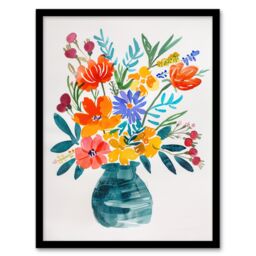 Artery8 Bright Colourful Flower Bouquet Vase Watercolour Framed Art Print - Size: A4 - thumbnail 1
