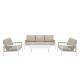 Monstershop Aluminium 4 Piece Sofa Set with Black Rattan Storage Box - White - thumbnail 2