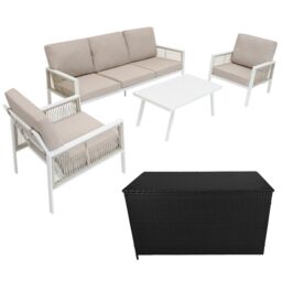 Monstershop Aluminium 4 Piece Sofa Set with Black Rattan Storage Box - White - thumbnail 1