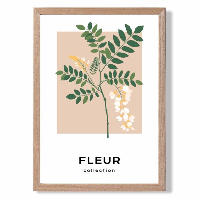 ARTZE Green & Beige Wildflower Flower Market Minimalist Framed Print SIZE: A3 with Oak Frame - Size: A4 - image 1