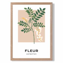 ARTZE Green & Beige Wildflower Flower Market Minimalist Framed Print SIZE: A3 with Oak Frame - Size: A4