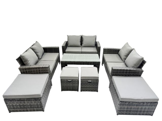 Fimous Outdoor Love Sofa Set &Oblong Coffee Table 4 Stools in Dark Grey - image 1