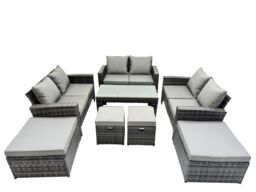 Fimous Outdoor Love Sofa Set &Oblong Coffee Table 4 Stools in Dark Grey - thumbnail 1