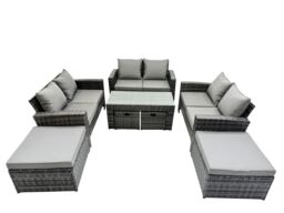 Fimous Outdoor Love Sofa Set &Oblong Coffee Table 4 Stools in Dark Grey - thumbnail 2