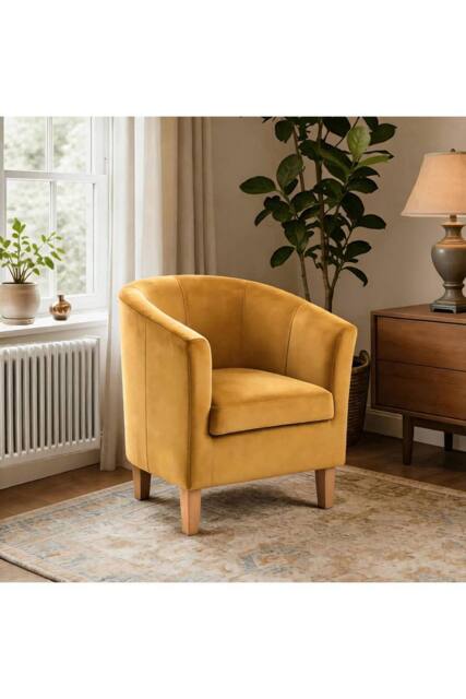 Home Source Velvet Fabric Tub Chair Sofa Armchair Living Room Modern Office in Mustard - image 1