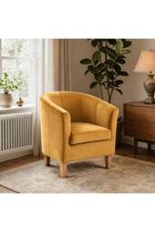 Home Source Velvet Fabric Tub Chair Sofa Armchair Living Room Modern Office in Mustard