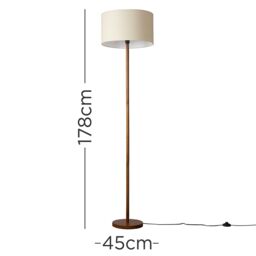ValueLights Heather Dark Wood Floor Lamp with Fabric Drum Shade & LED Bulb in White - thumbnail 4