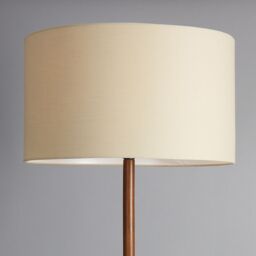 ValueLights Heather Dark Wood Floor Lamp with Fabric Drum Shade & LED Bulb in White - thumbnail 3