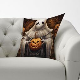 Warren Reed - Designer Spooky White Ghost Holding Pumpkin Cushions - Size: 60 cm x 60 cm - thumbnail 3