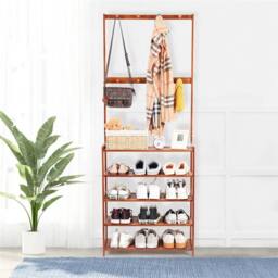 Hinsinc 3-in-1 Bamboo Hall Tree Clothes Rail Shoe Rack Stand in Brown - Size: 500mm - thumbnail 4
