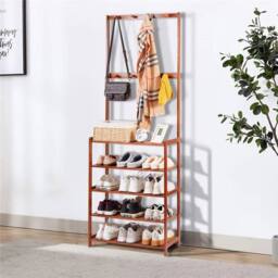 Hinsinc 3-in-1 Bamboo Hall Tree Clothes Rail Shoe Rack Stand in Brown - Size: 500mm - thumbnail 6