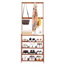 Hinsinc 3-in-1 Bamboo Hall Tree Clothes Rail Shoe Rack Stand in Brown - Size: 500mm - thumbnail 3
