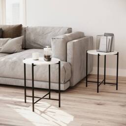 Havendro White Round Set of 2 Marble Effect Coffee Tables Metal Frame - thumbnail 3