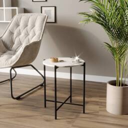 Havendro White Round Set of 2 Marble Effect Coffee Tables Metal Frame - thumbnail 4