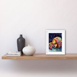 "Artery8 Wall Art Print Hermit Crab Vibrant Folk Art Watercolour Painting Artwork Framed 9X7 Inch in White - Size: W7"" x H9""" - thumbnail 2